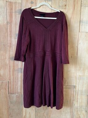 Lane Bryant Plus Size 22/24 Sheath Sweater Dress Burgundy Purple Sleeves #3664